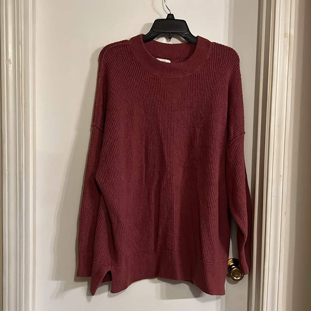 Aerie Pink Crew Neck Ribbed Sweater